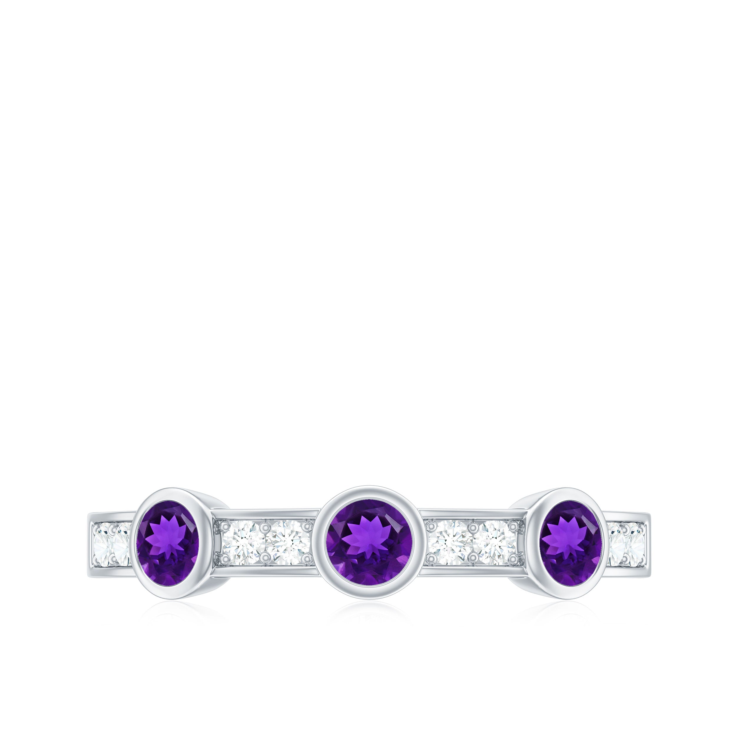 Rosec Jewels-Genuine Amethyst Diamond Half Eternity Ring in Bezel Set