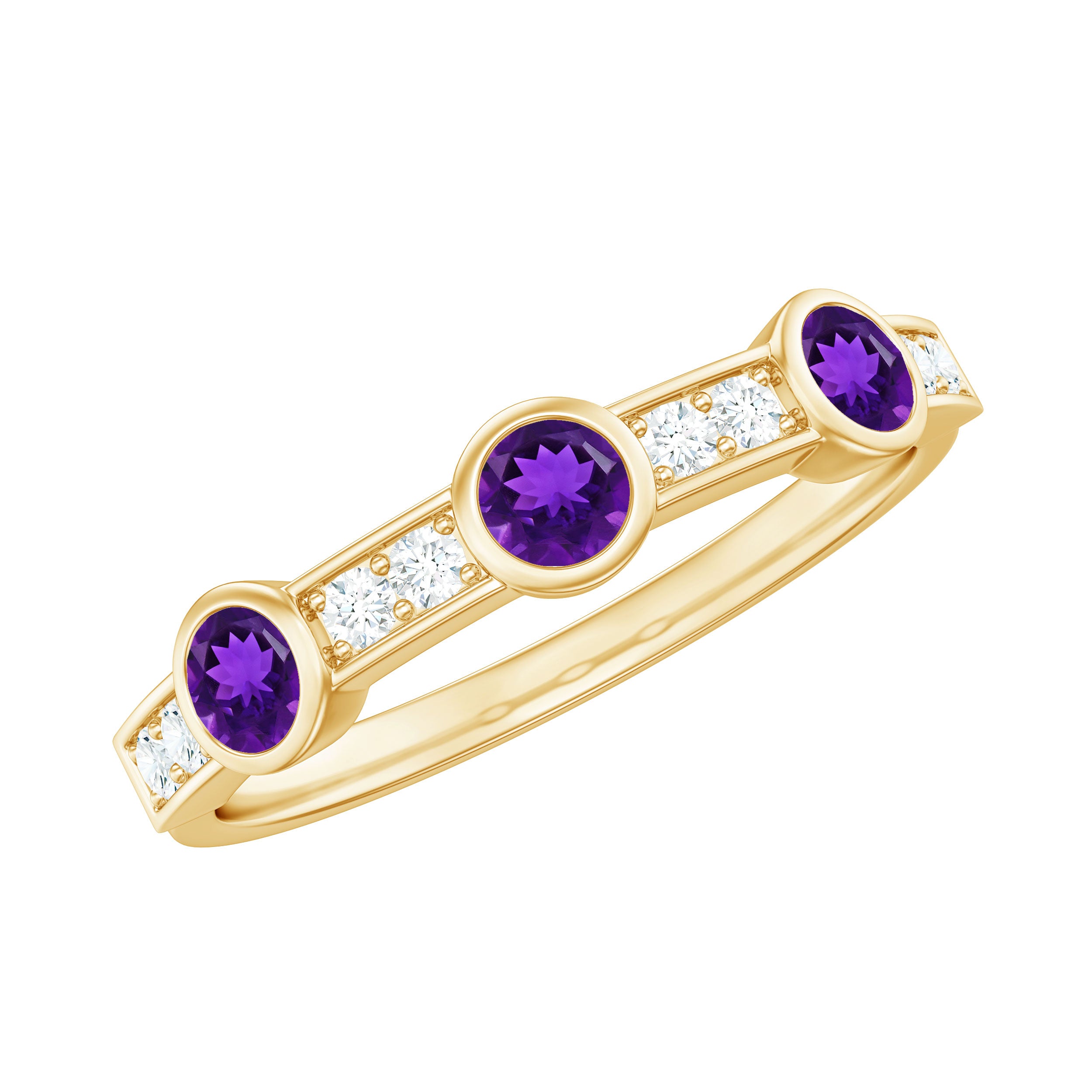 Rosec Jewels-Genuine Amethyst Diamond Half Eternity Ring in Bezel Set
