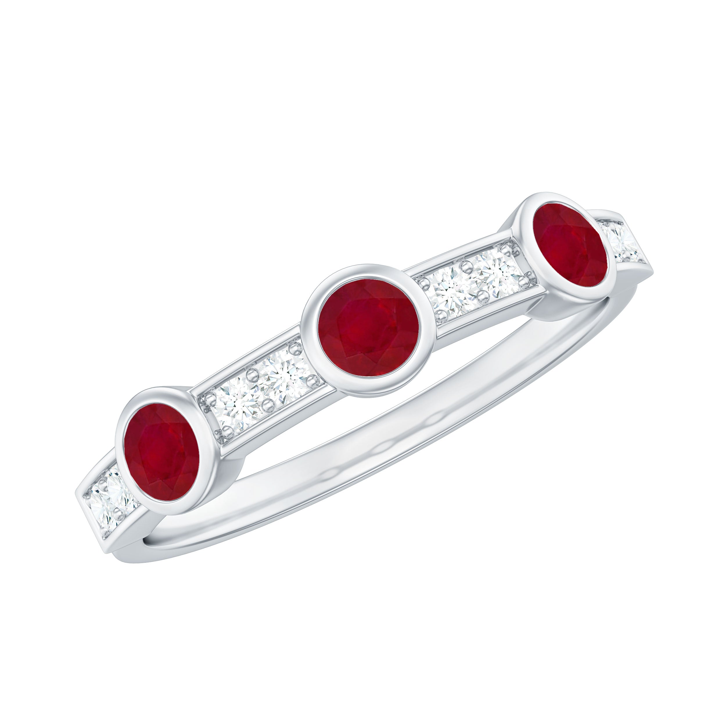 Natural Bezel Set Ruby Half Eternity Ring with Diamond AAA - Rosec Jewels
