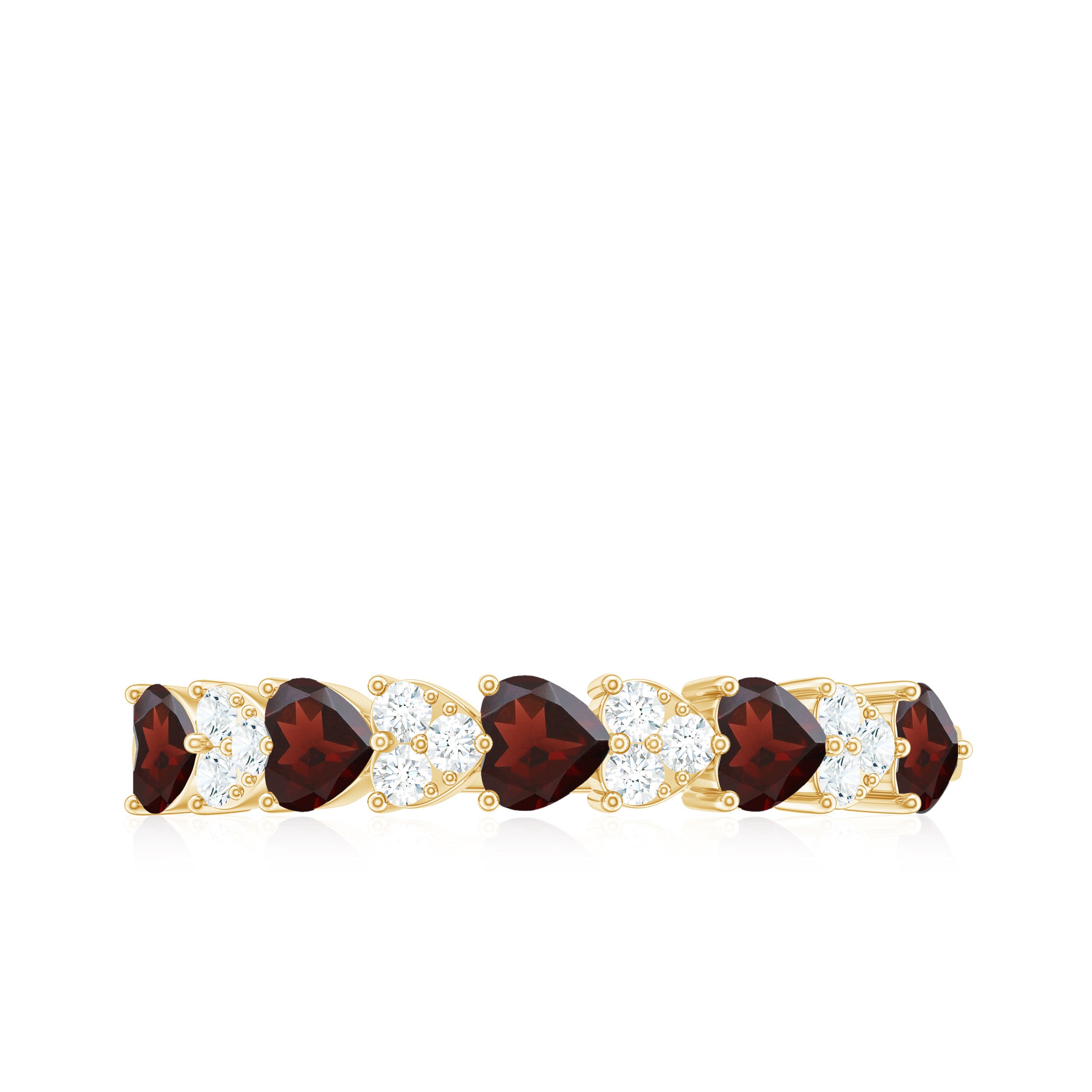 Rosec Jewels-Natural Garnet Diamond Heart Eternity Ring in East West Style