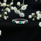 Real Emerald and Diamond Half Eternity Wedding Band in Bezel Set AAA - Rosec Jewels