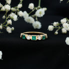 Real Emerald and Diamond Half Eternity Wedding Band in Bezel Set AAA - Rosec Jewels