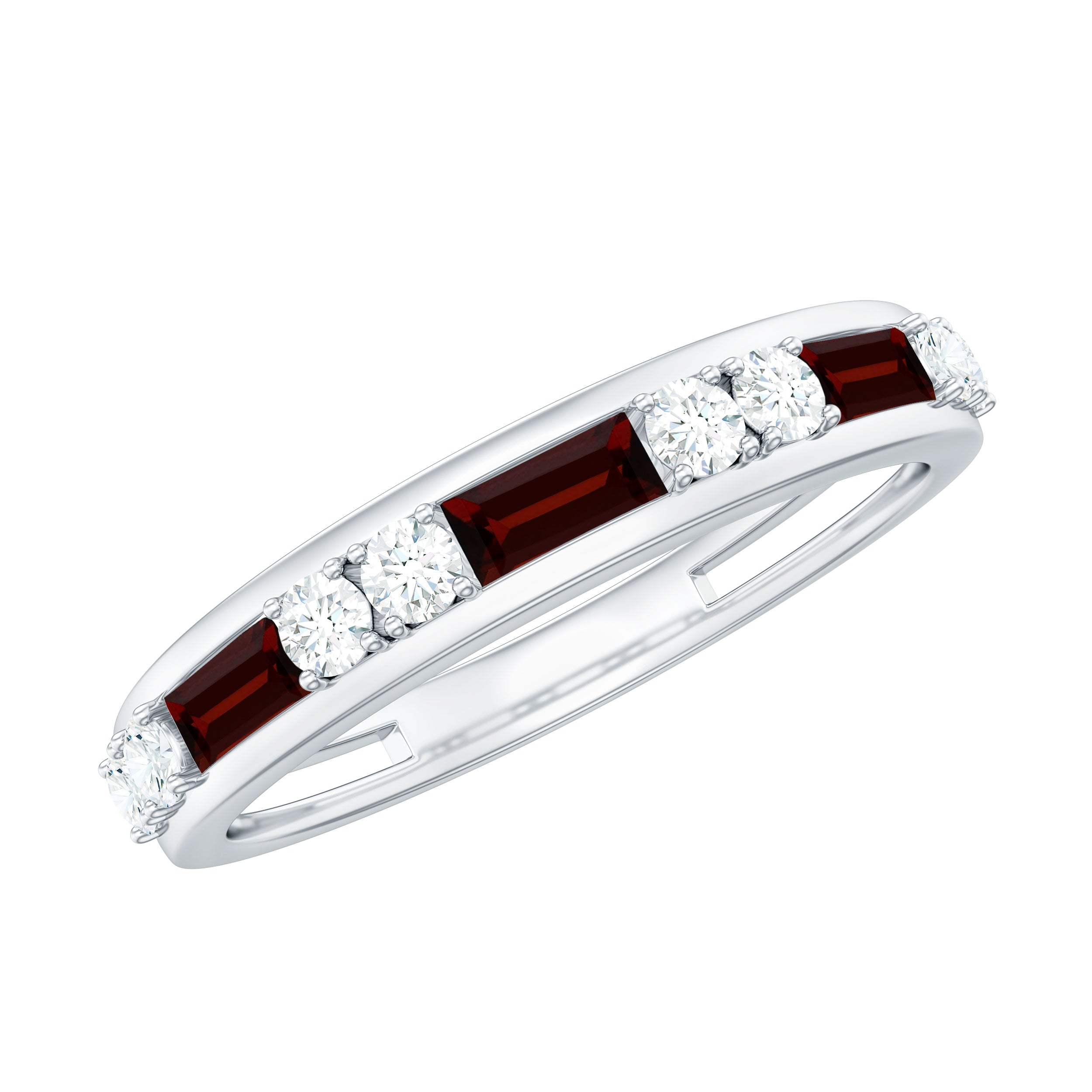 Genuine Baguette Garnet Half Eternity Band with Diamond AAA - Rosec Jewels