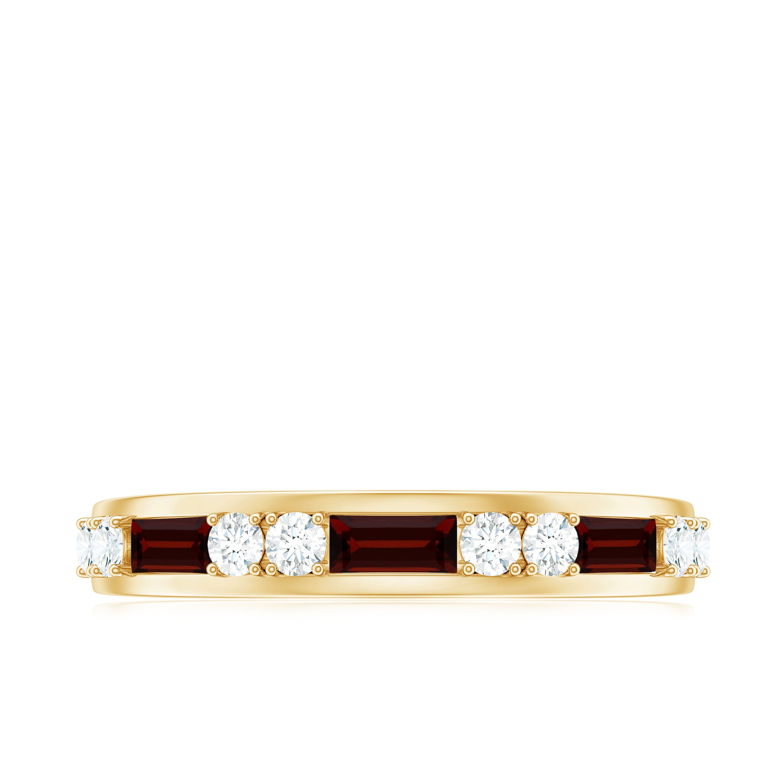 Genuine Baguette Garnet Half Eternity Band with Diamond AAA - Rosec Jewels