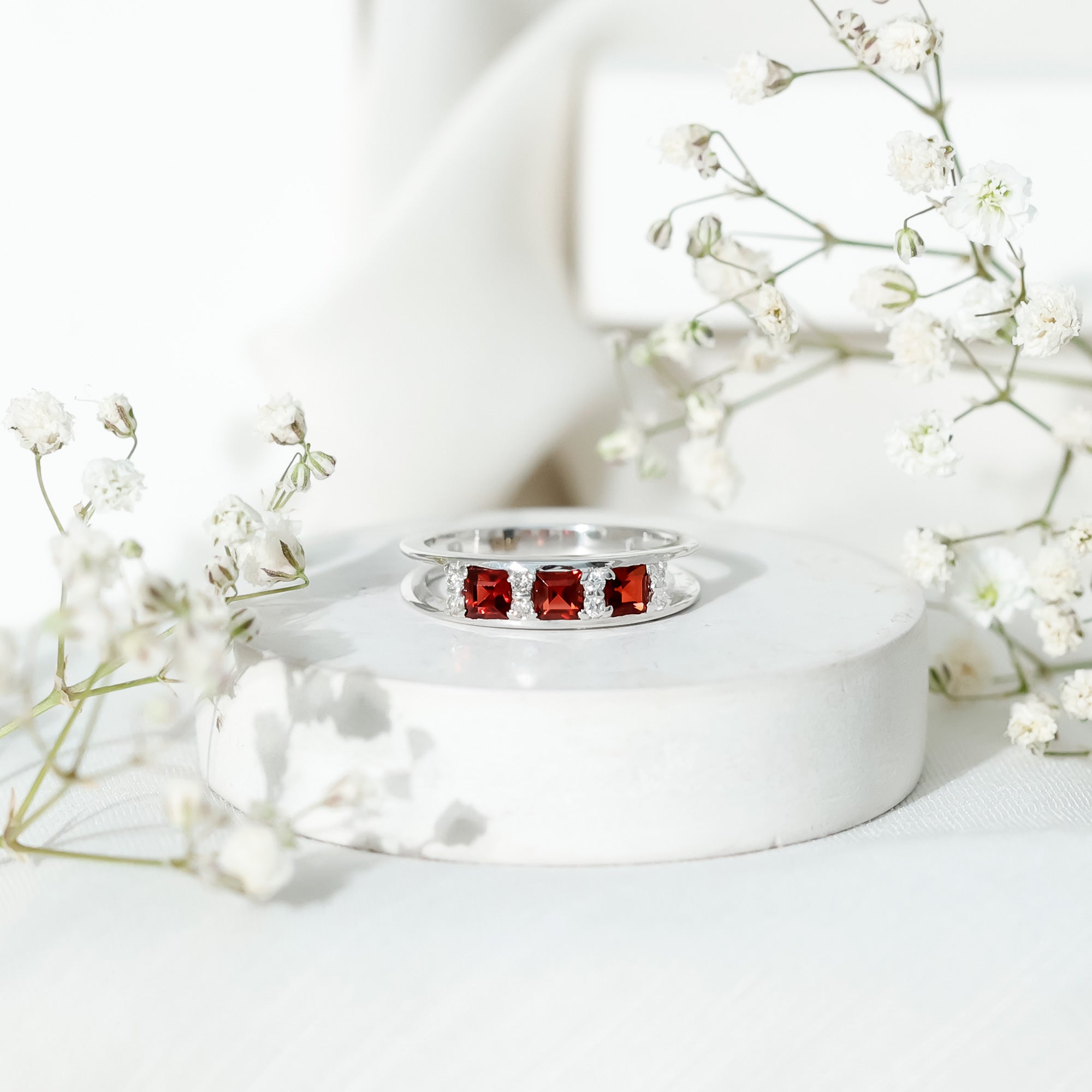 Natural Princess Cut Garnet Diamond Wedding Band AAA - Rosec Jewels