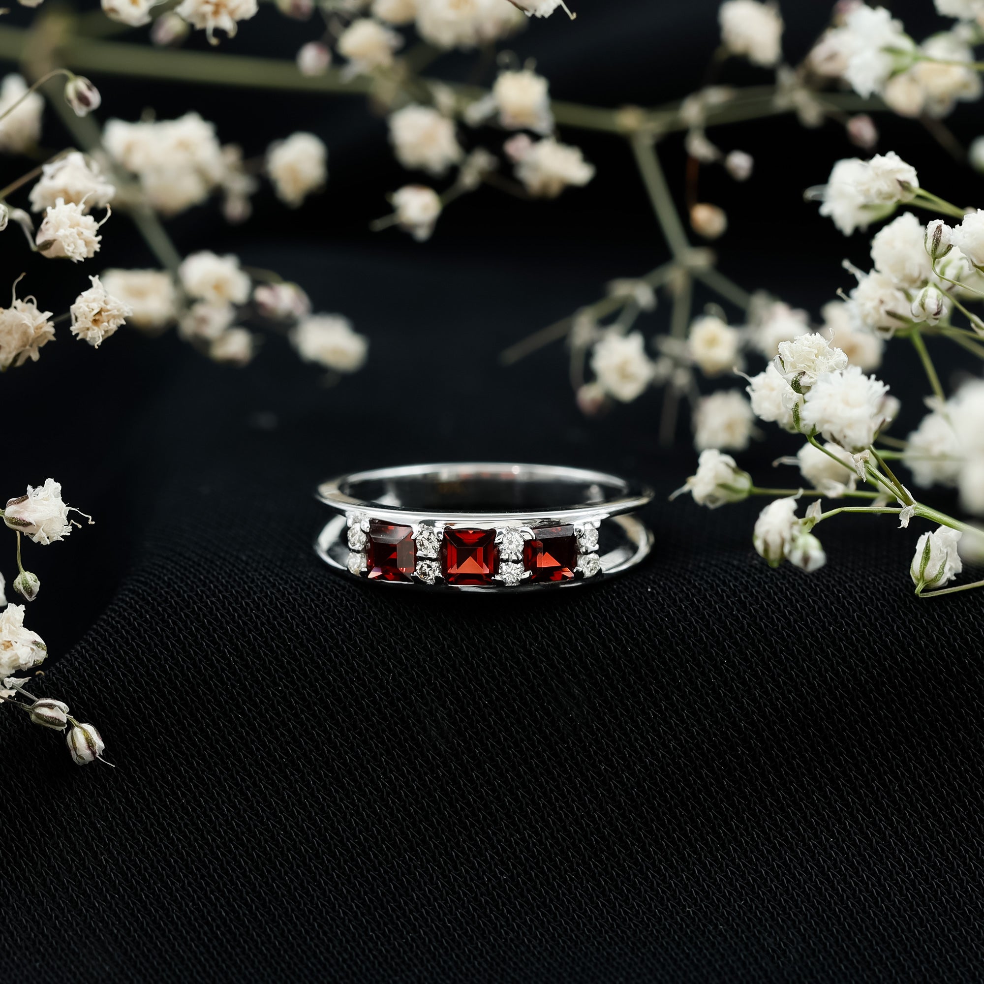 Natural Princess Cut Garnet Diamond Wedding Band AAA - Rosec Jewels