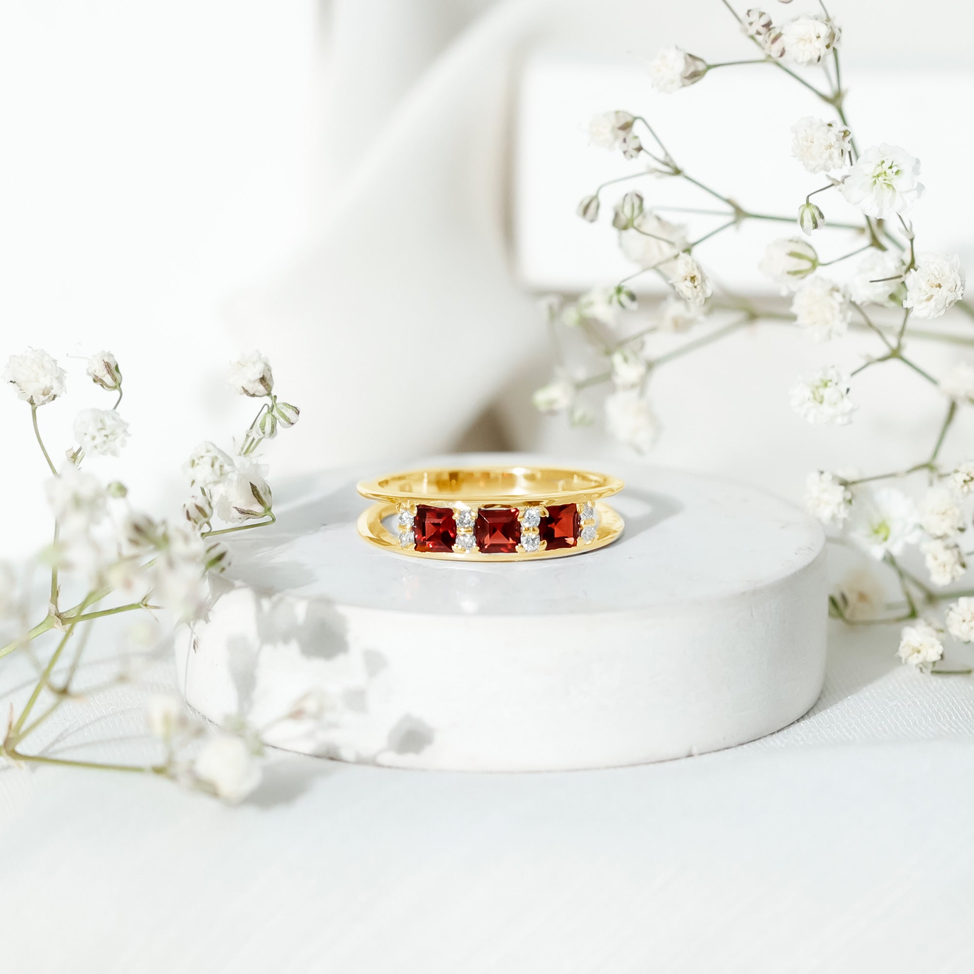 Natural Princess Cut Garnet Diamond Wedding Band AAA - Rosec Jewels