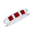 Natural Princess cut Ruby Double Band Ring with Diamond AAA - Rosec Jewels