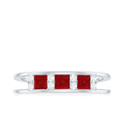 Natural Princess cut Ruby Double Band Ring with Diamond AAA - Rosec Jewels