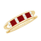 Natural Princess cut Ruby Double Band Ring with Diamond AAA - Rosec Jewels