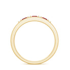 Natural Princess cut Ruby Double Band Ring with Diamond AAA - Rosec Jewels