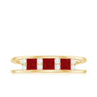 Natural Princess cut Ruby Double Band Ring with Diamond AAA - Rosec Jewels