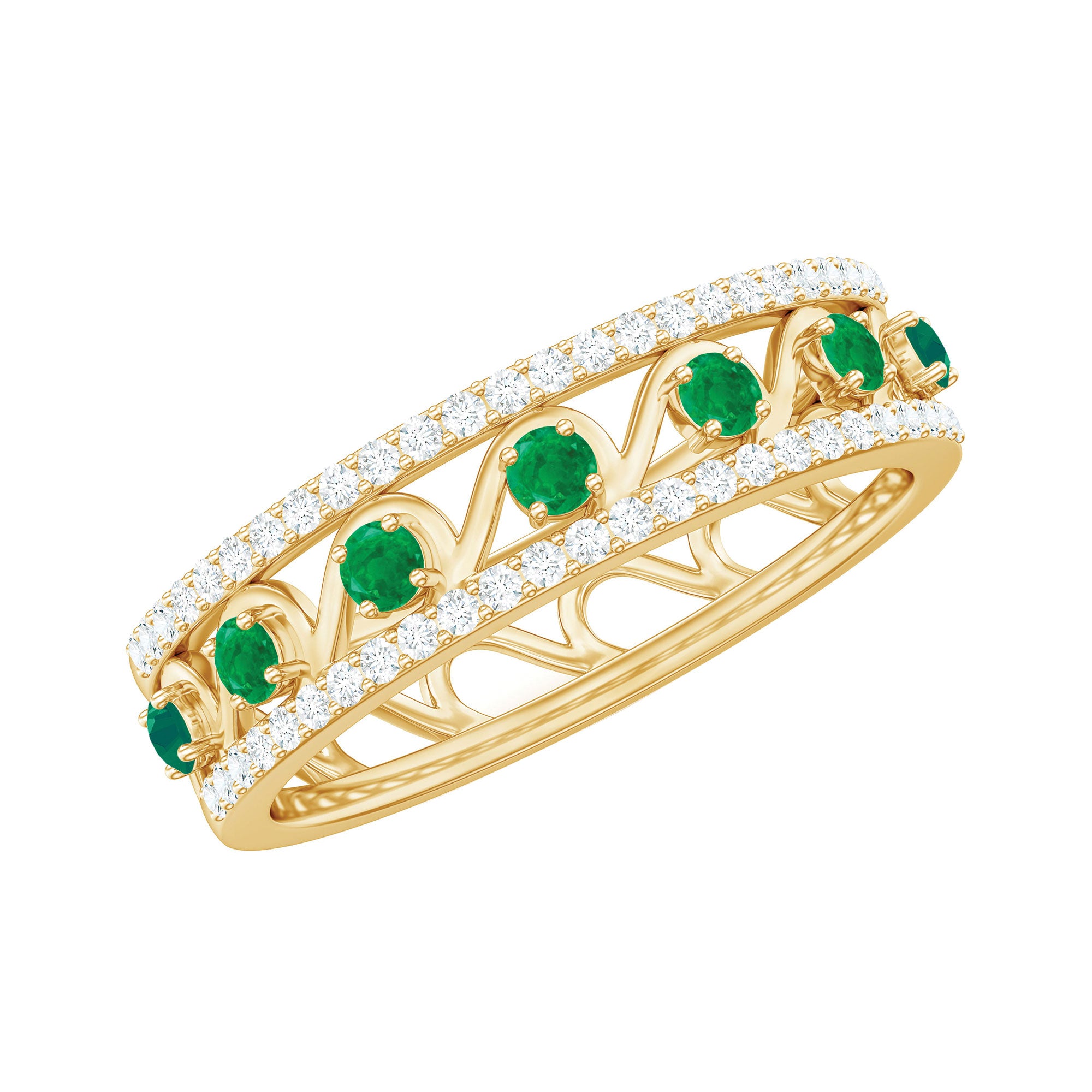 Designer Emerald Diamond Wedding Band Ring with Certificate AAA - Rosec Jewels