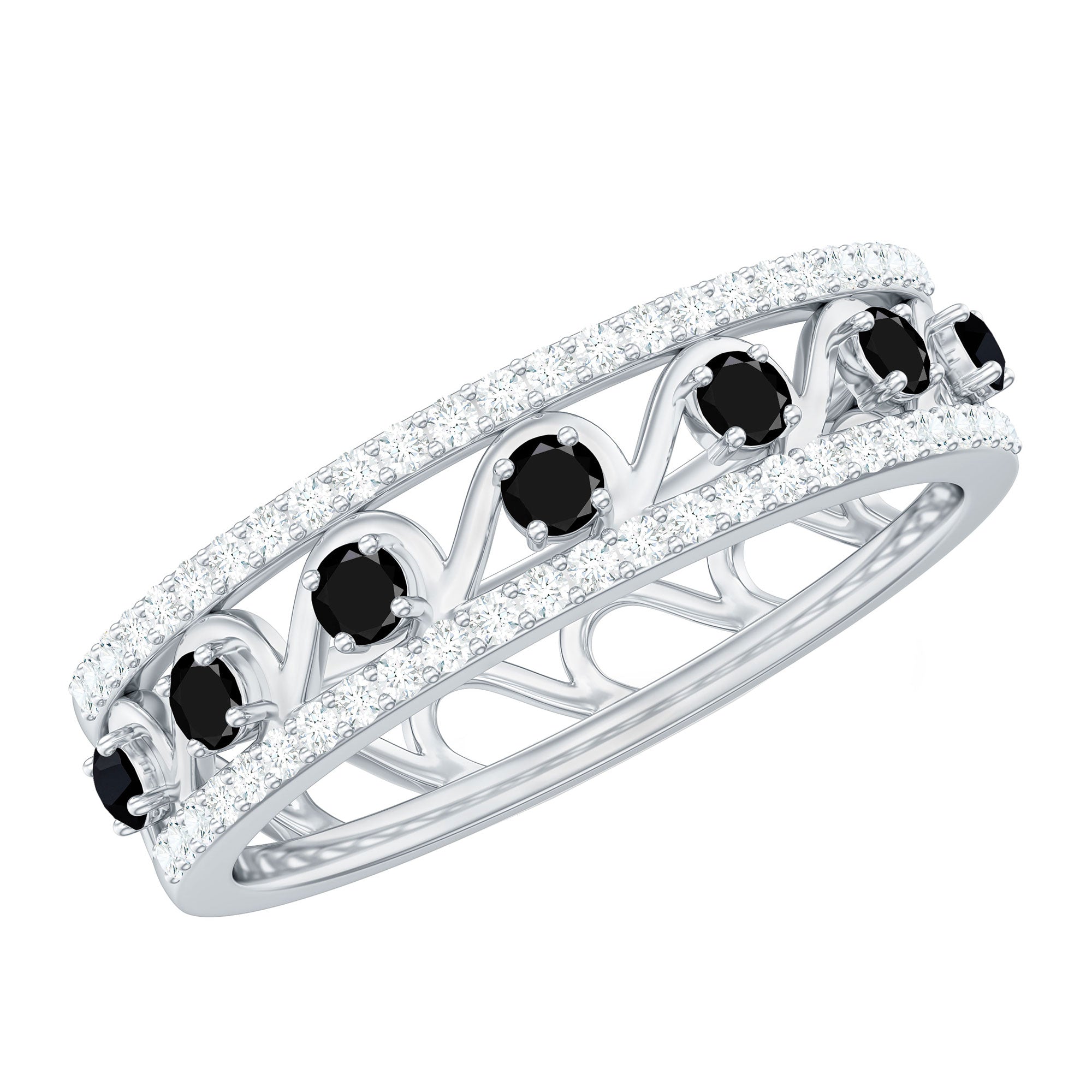 Certified Black Spinel Half Eternity Band Ring with Diamond