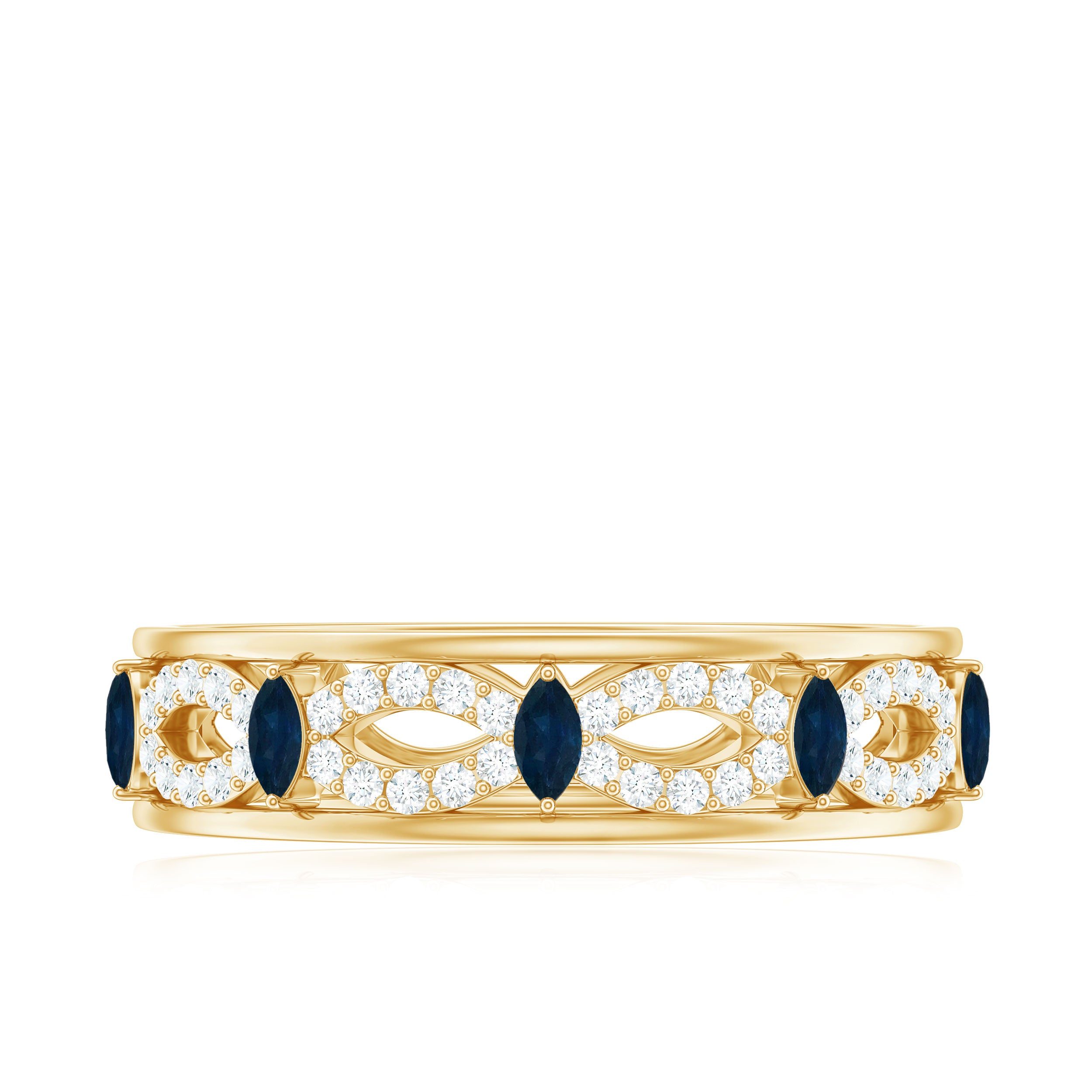 Rosec Jewels-Natural Blue Sapphire Infinity Wedding Band with Diamond