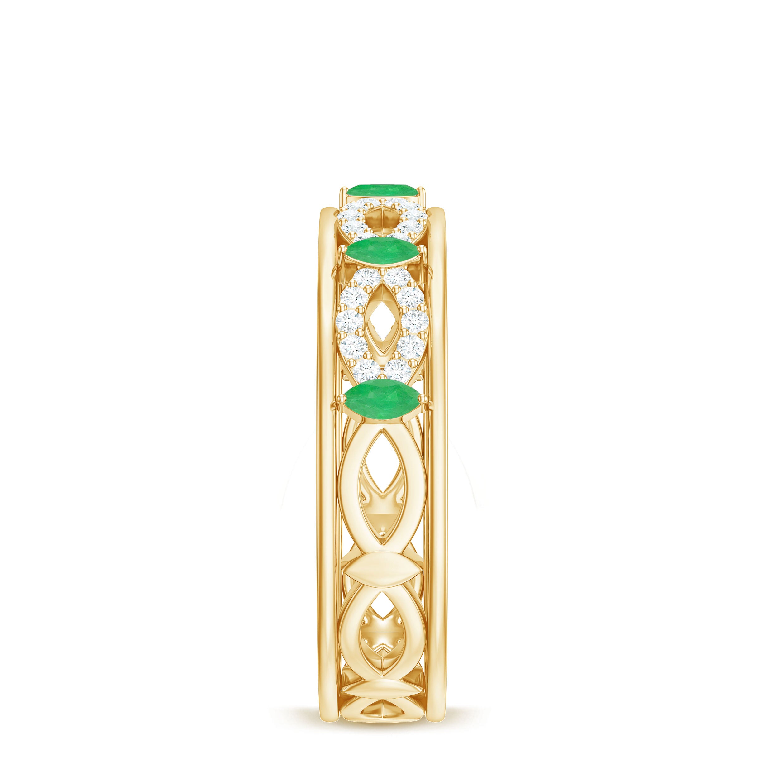 Genuine Emerald Diamond Eternity Wedding Band with Infinity Shank AAA - Rosec Jewels