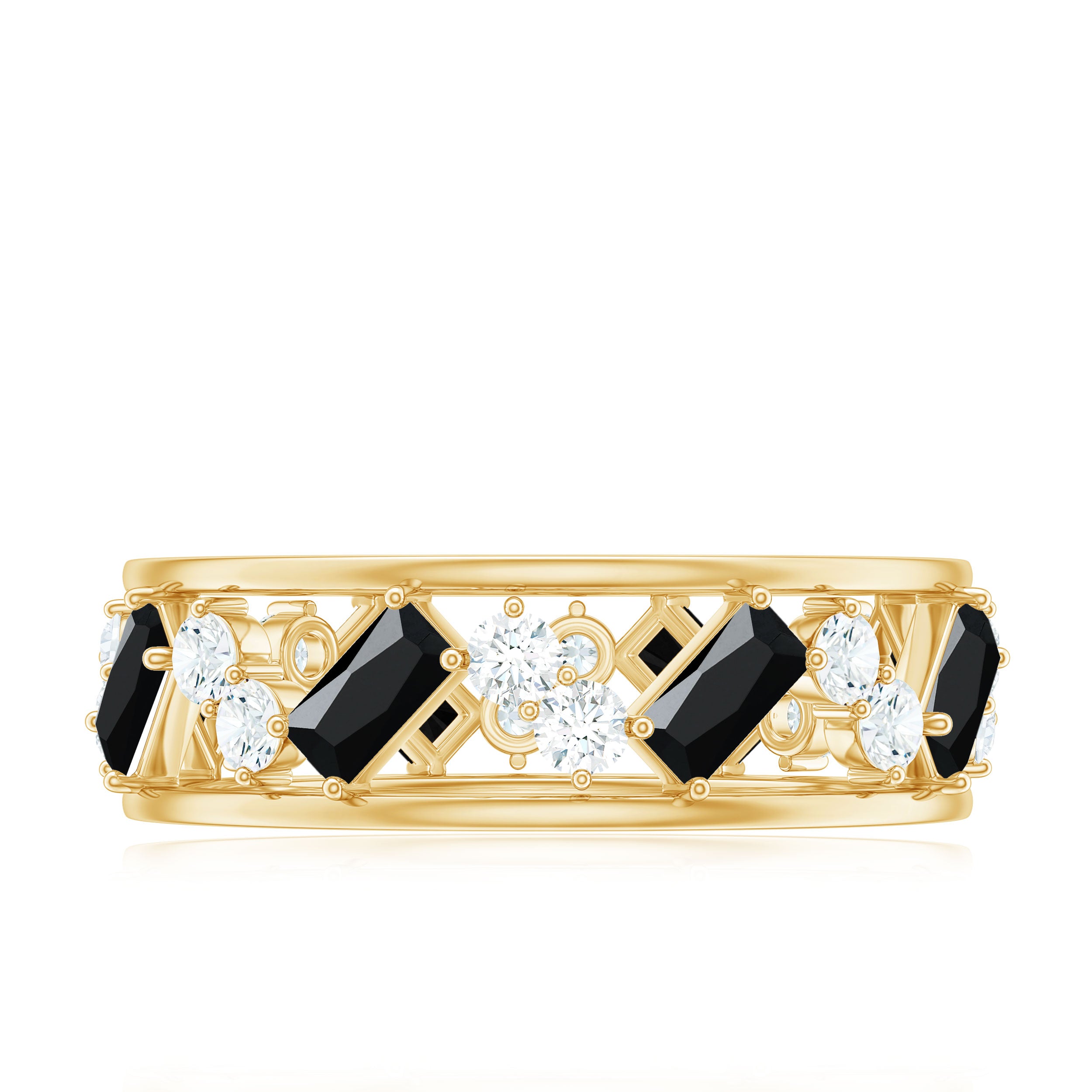 Natural Black Spinel Diamond Eternity Band Ring for Anniversary AAA - Rosec Jewels