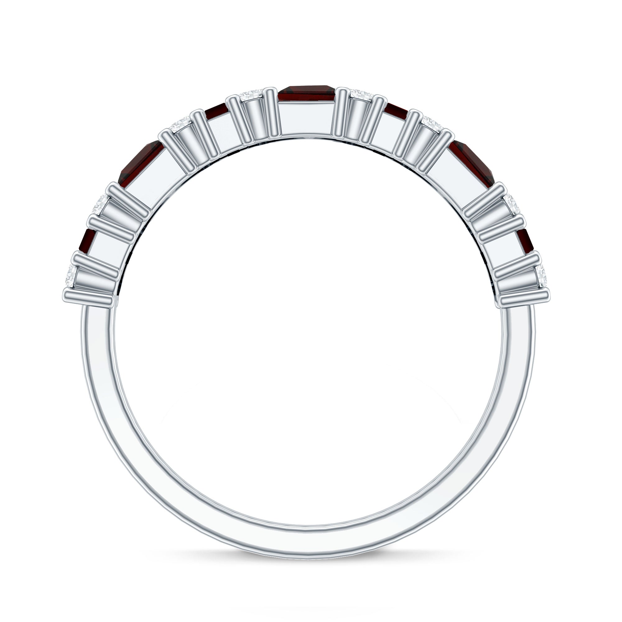 Natural Red Garnet Half Eternity Ring with Diamond AAA - Rosec Jewels
