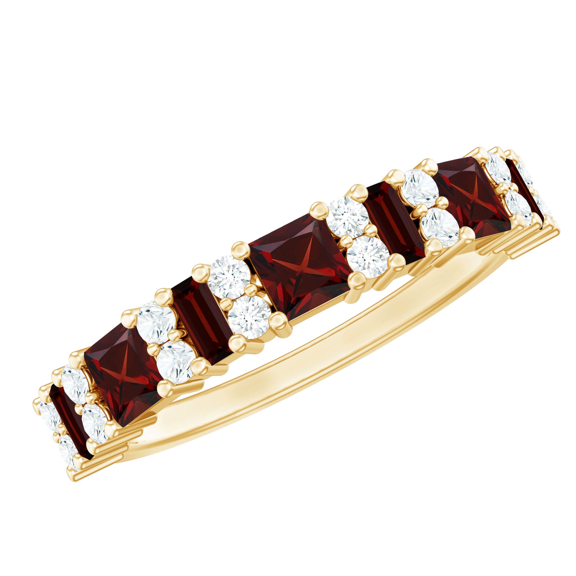 Rosec Jewels-Natural Red Garnet Half Eternity Ring with Diamond