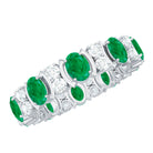 Oval Emerald and Moissanite Eternity Wedding Band AAA - Rosec Jewels