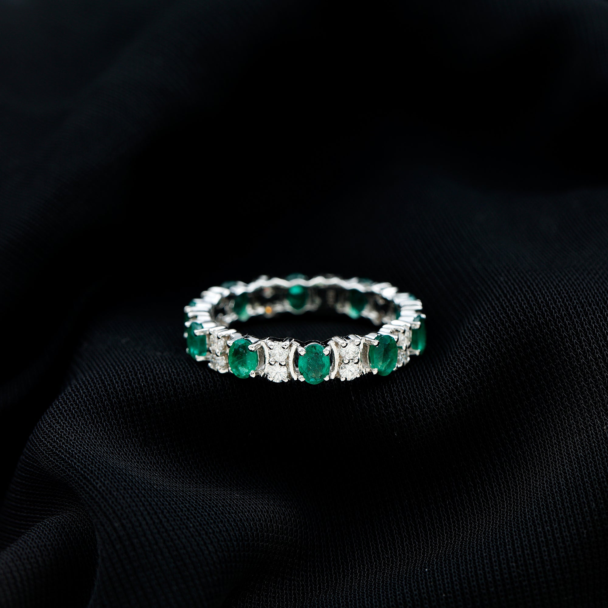 Oval Emerald and Moissanite Eternity Wedding Band AAA - Rosec Jewels