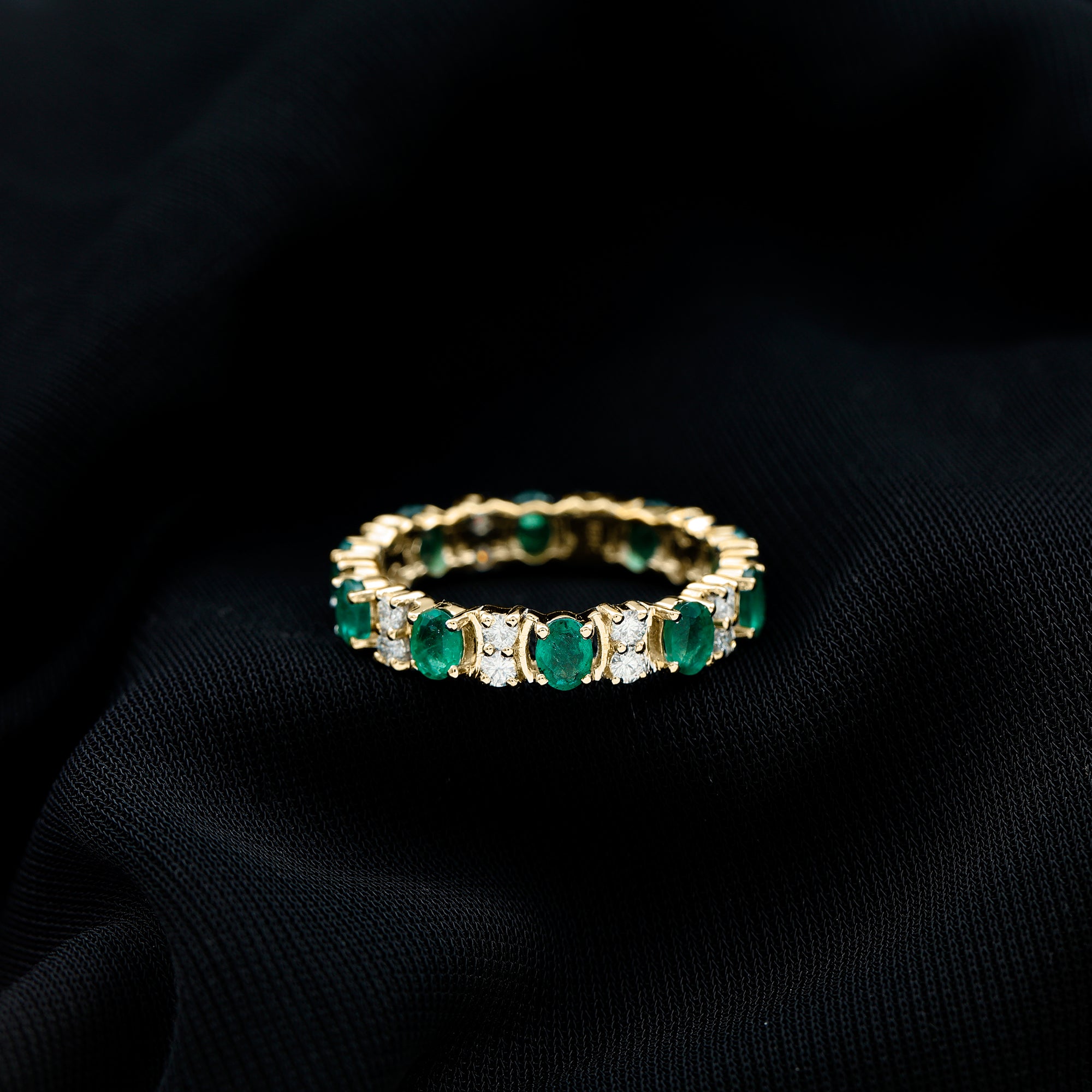 Oval Emerald and Moissanite Eternity Wedding Band AAA - Rosec Jewels