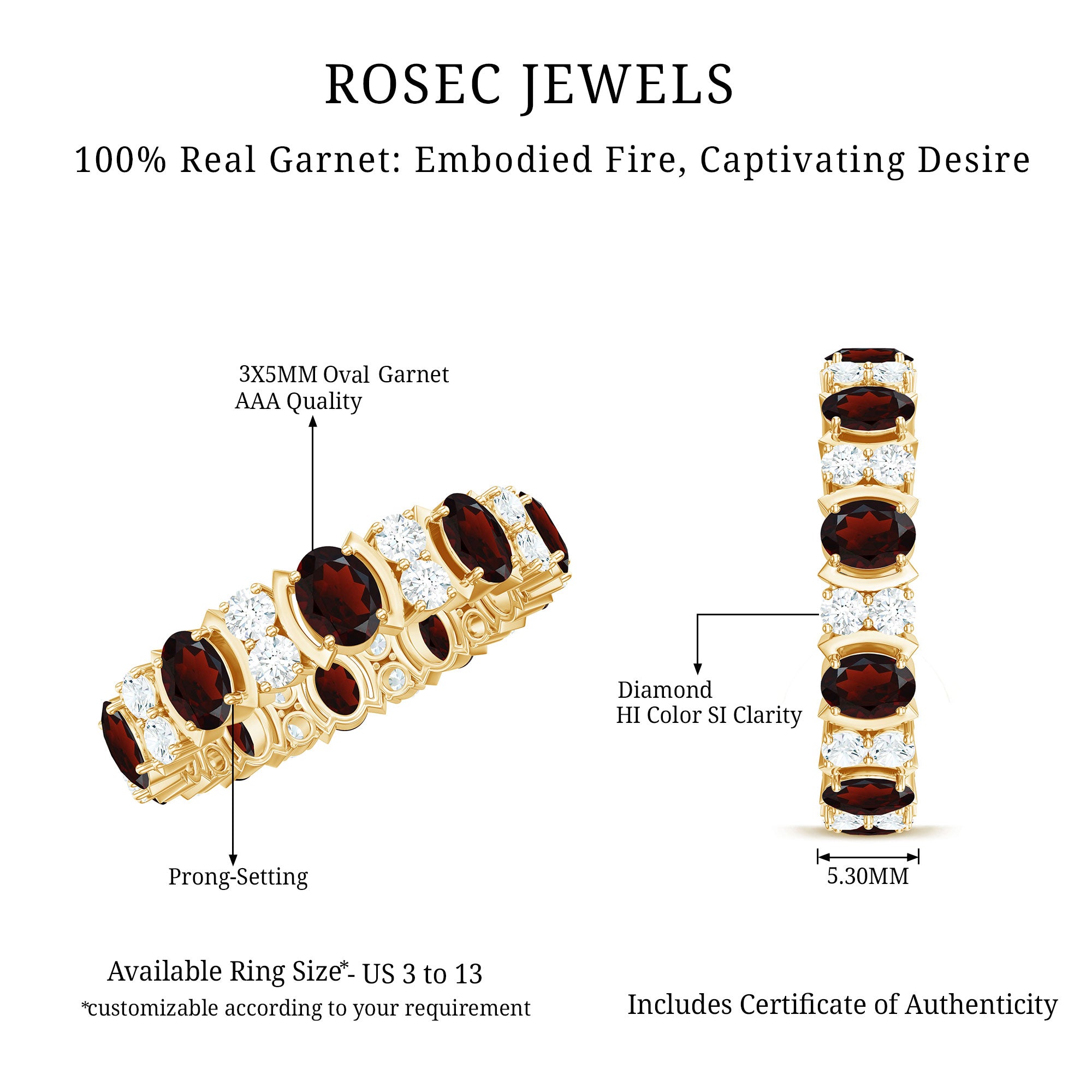 Rosec Jewels-Natural Garnet Diamond Eternity Wedding Band Ring