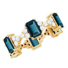 4X6mm Emerald Cut London Blue Topaz Designer Eternity Ring with Moissanite AAA - Rosec Jewels
