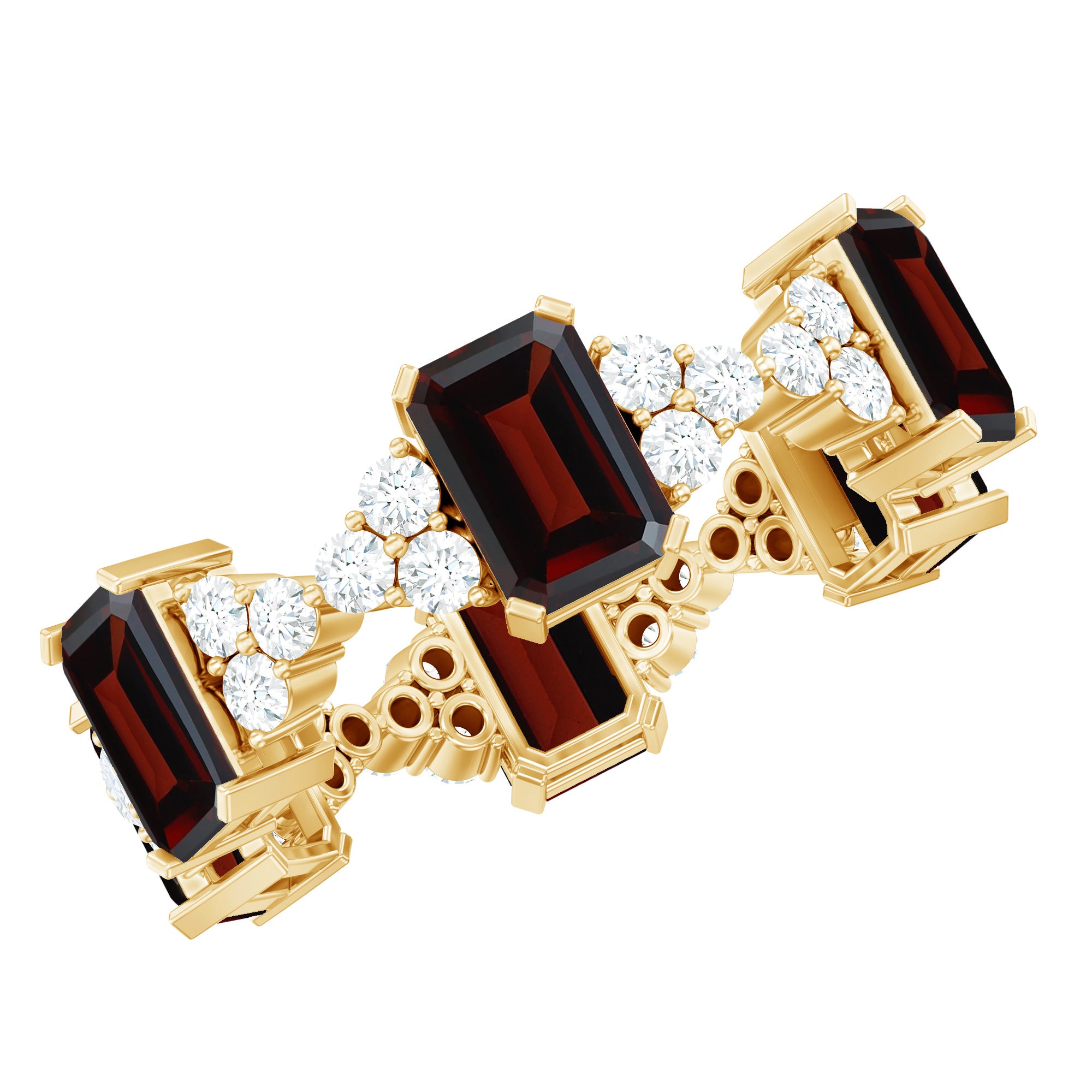 Art Deco Emerald Cut Garnet Eternity Band Ring with Moissanite AAA - Rosec Jewels