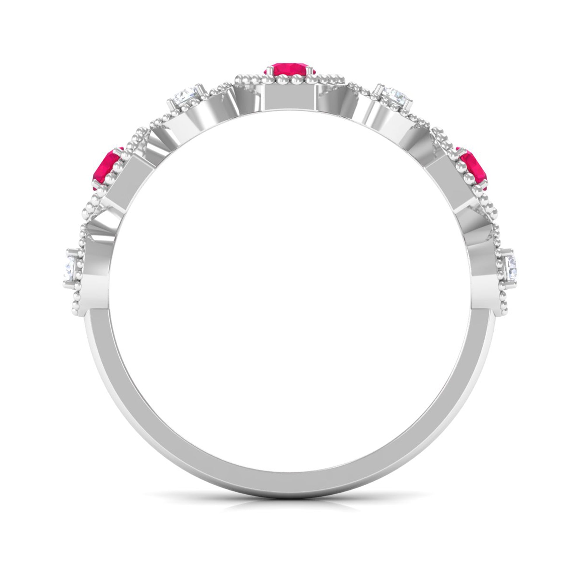 Vintage Style Ruby Diamond Half Eternity Ring for Women AAA - Rosec Jewels