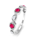 Vintage Style Ruby Diamond Half Eternity Ring for Women AAA - Rosec Jewels