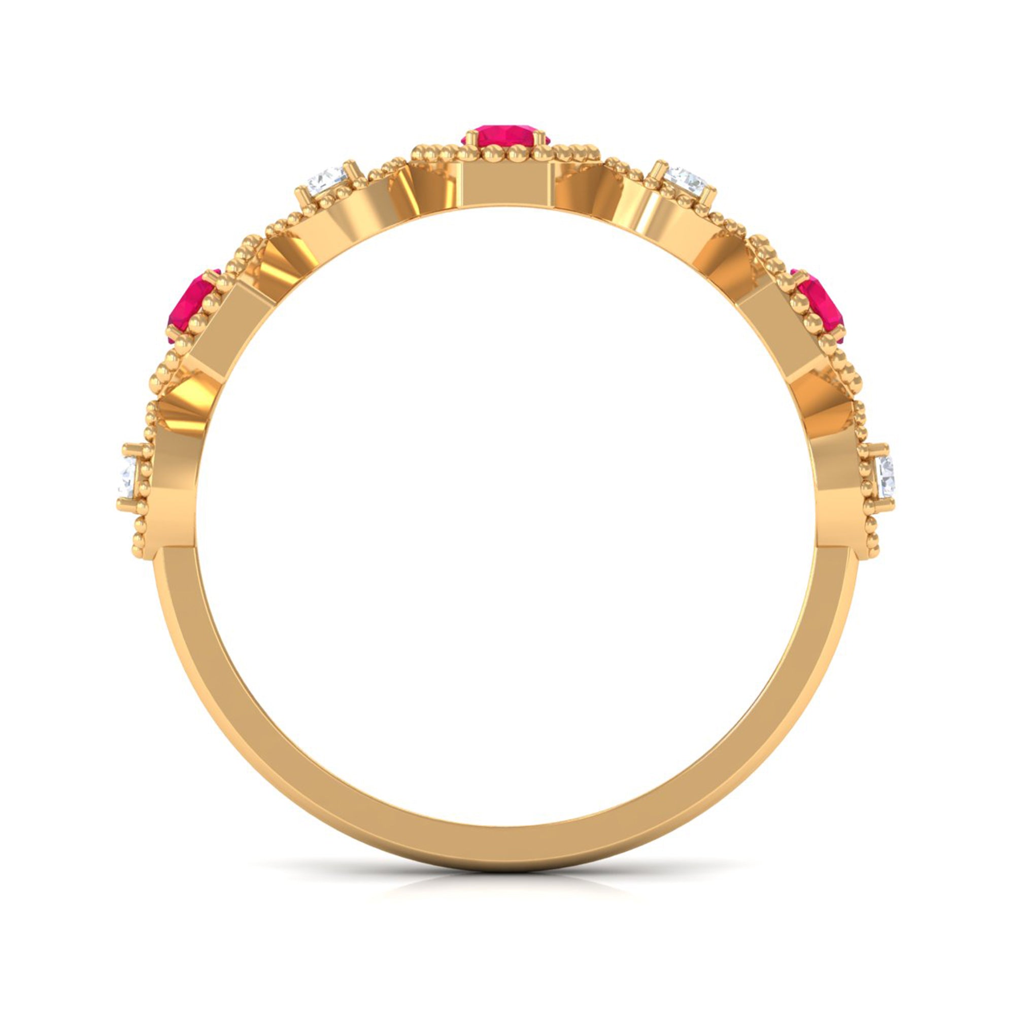 Vintage Style Ruby Diamond Half Eternity Ring for Women AAA - Rosec Jewels