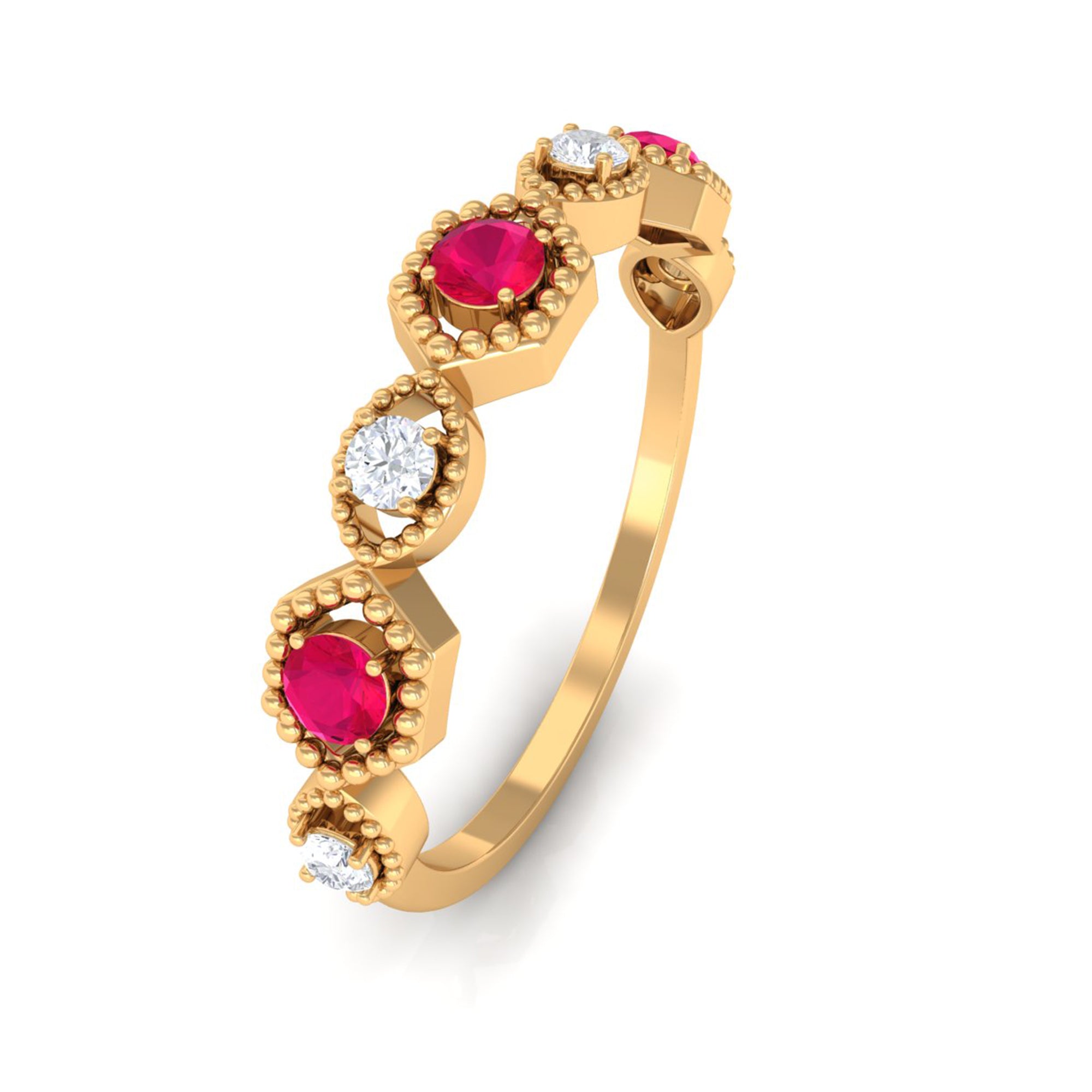 Vintage Style Ruby Diamond Half Eternity Ring for Women AAA - Rosec Jewels