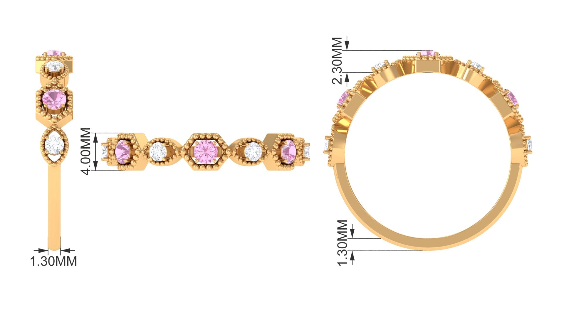 Pink Tourmaline and Diamond Eternity Wedding Band AAA - Rosec Jewels