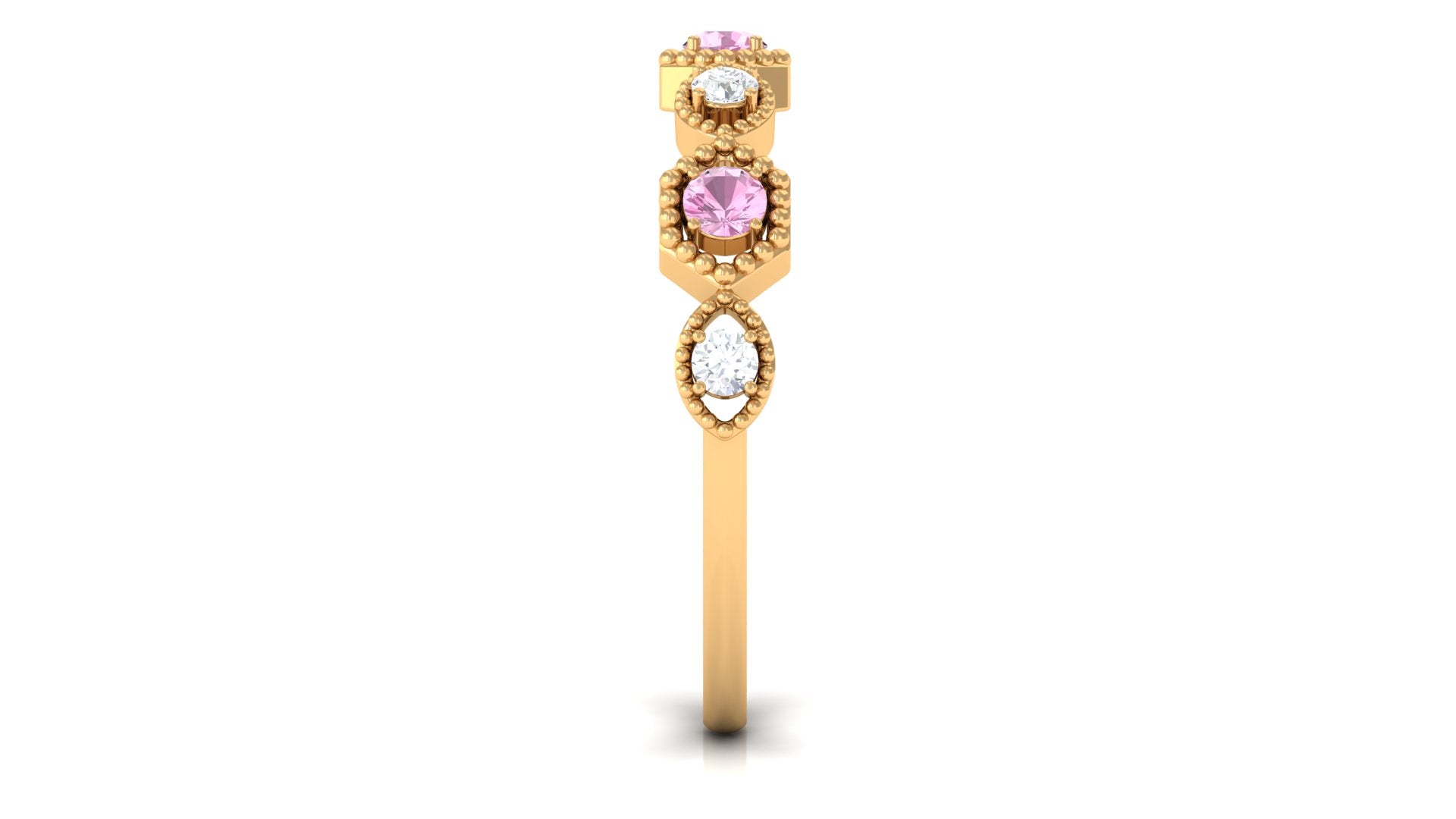 Pink Tourmaline and Diamond Eternity Wedding Band AAA - Rosec Jewels