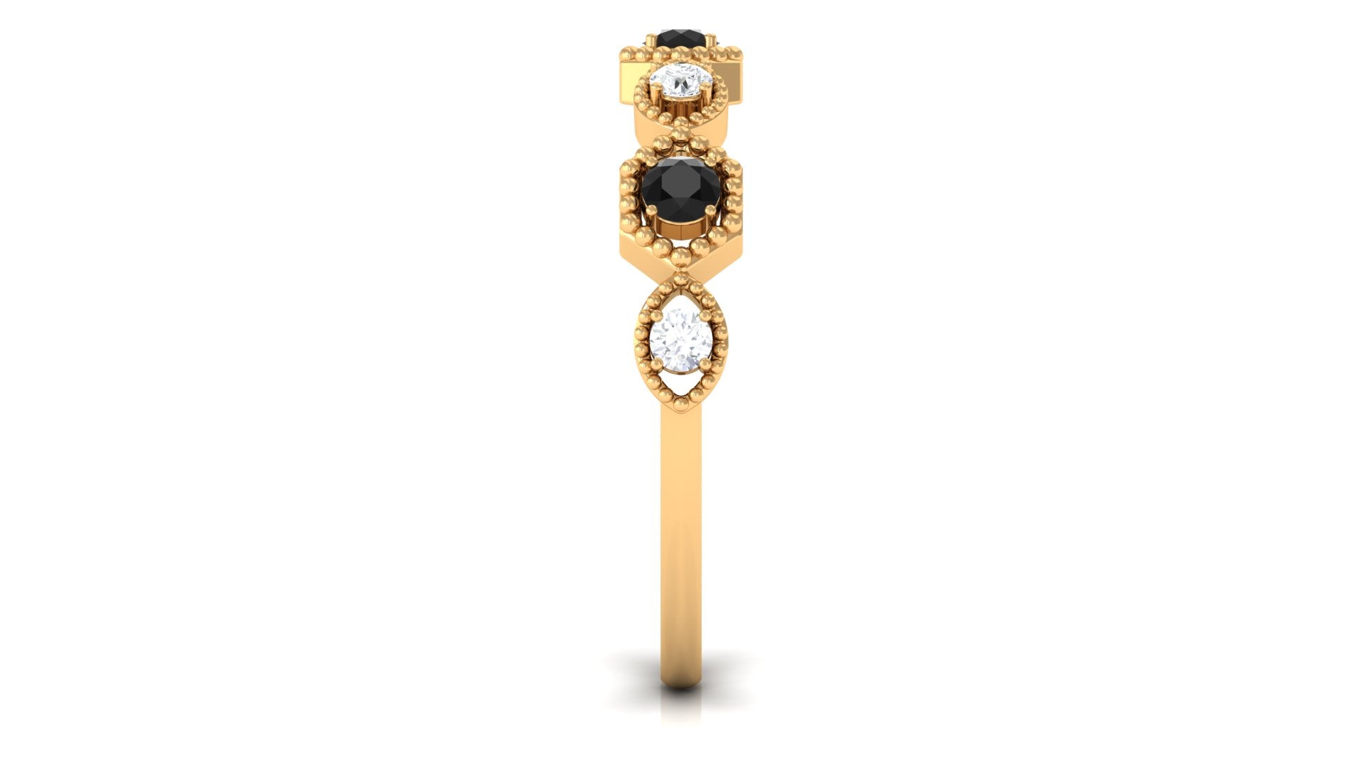 Black Spinel and Diamond Half Eternity Ring in Prong Setting AAA - Rosec Jewels