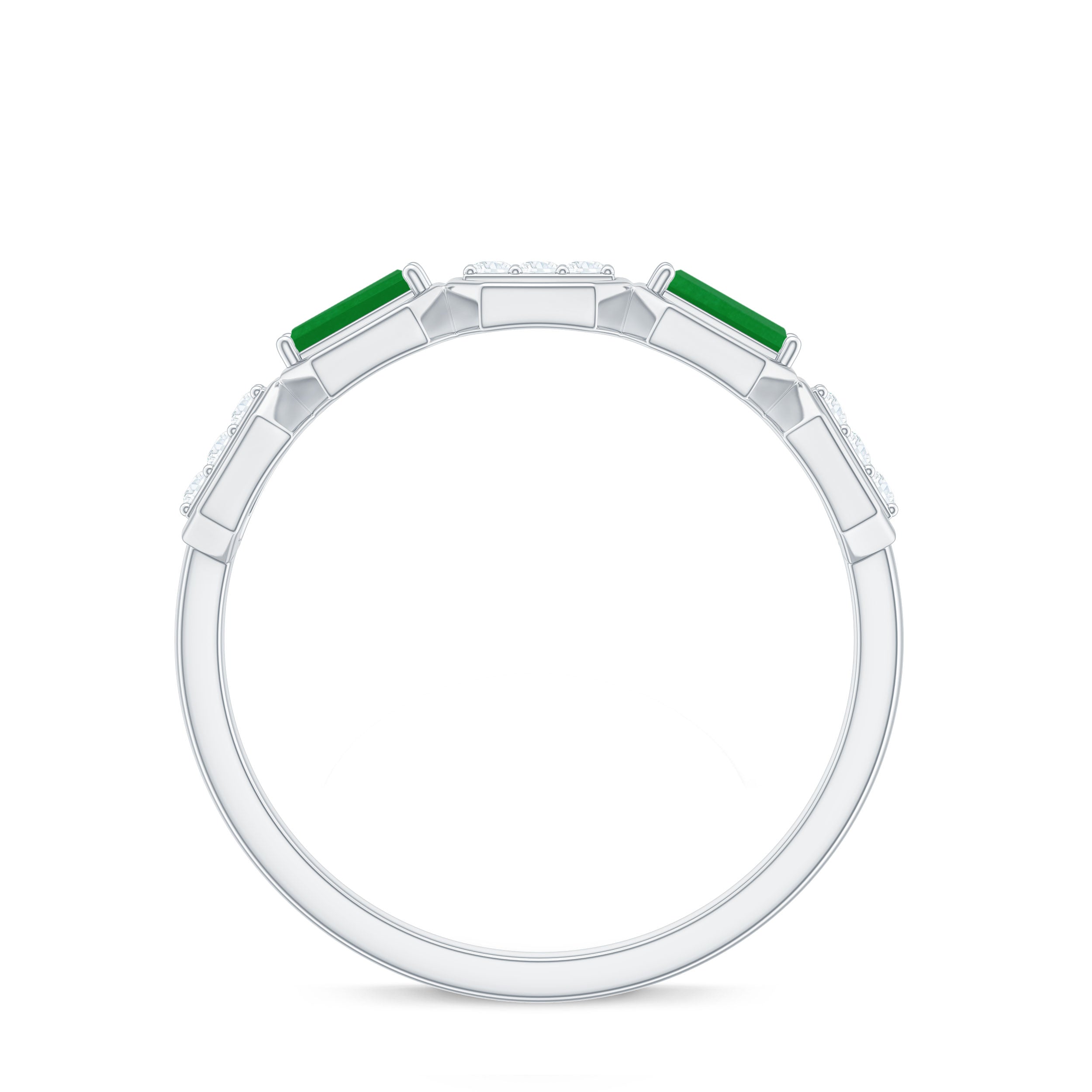 Rosec Jewels-Natural Baguette Emerald Diamond Anniversary Band Ring in East West Style
