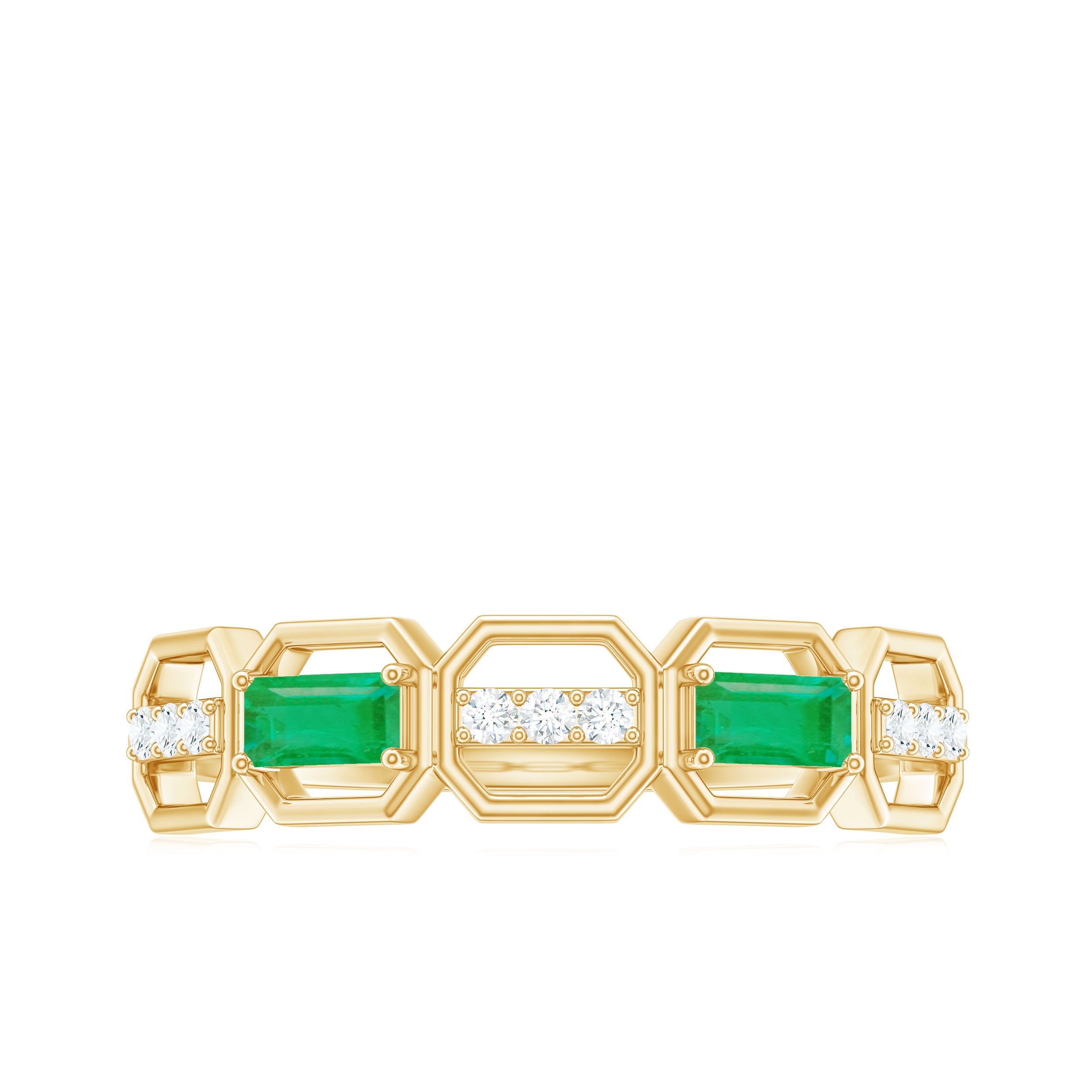 Rosec Jewels-Natural Baguette Emerald Diamond Anniversary Band Ring in East West Style