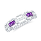 Rosec Jewels-Natural Baguette Amethyst Half Eternity Wedding Band with Diamond