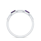 Natural Baguette Amethyst Half Eternity Wedding Band with Diamond AAA - Rosec Jewels