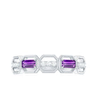Natural Baguette Amethyst Half Eternity Wedding Band with Diamond AAA - Rosec Jewels