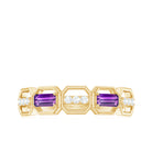 Natural Baguette Amethyst Half Eternity Wedding Band with Diamond AAA - Rosec Jewels