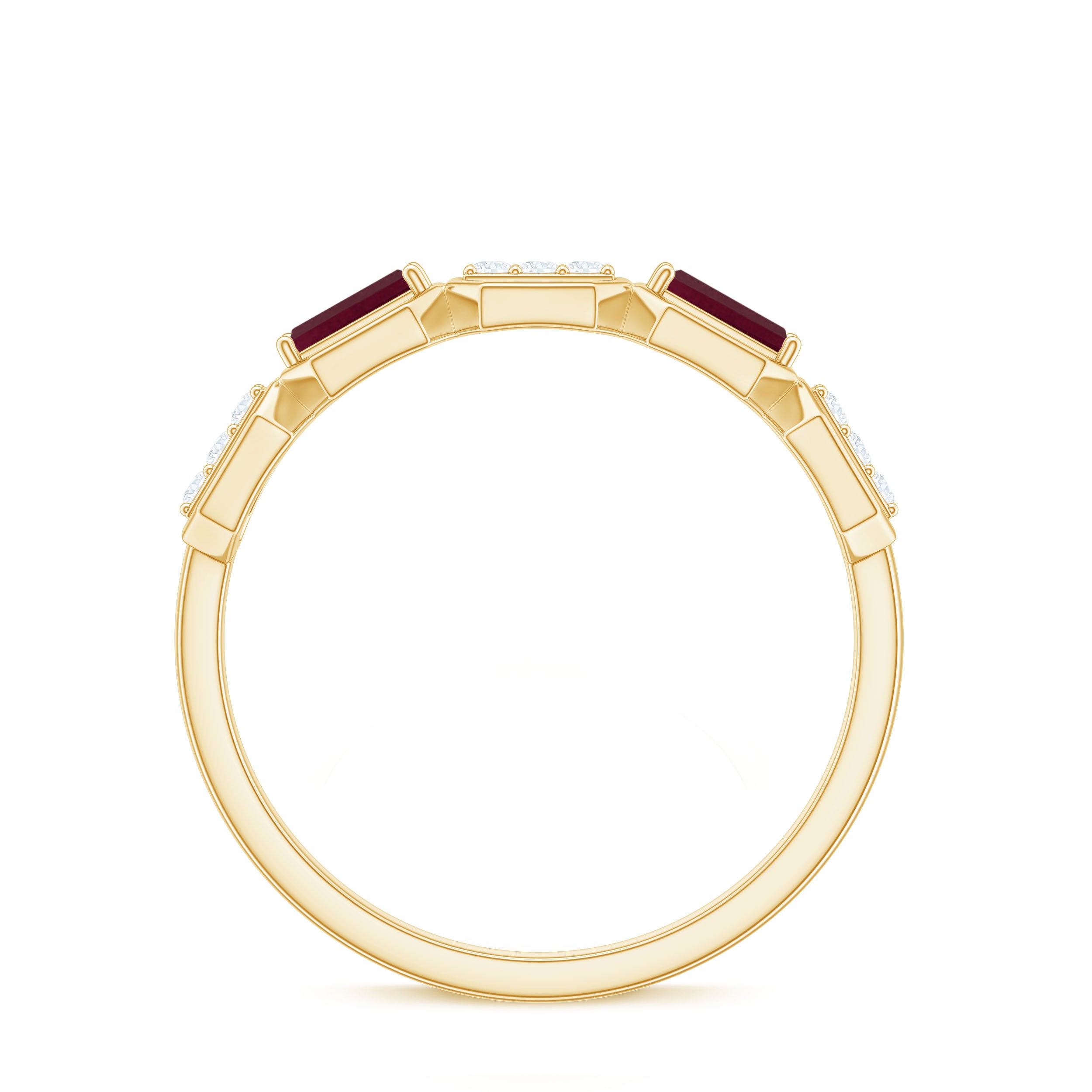 Rosec Jewels-Natural Baguette Ruby Band Ring with Diamond
