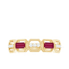 Rosec Jewels-Natural Baguette Ruby Band Ring with Diamond