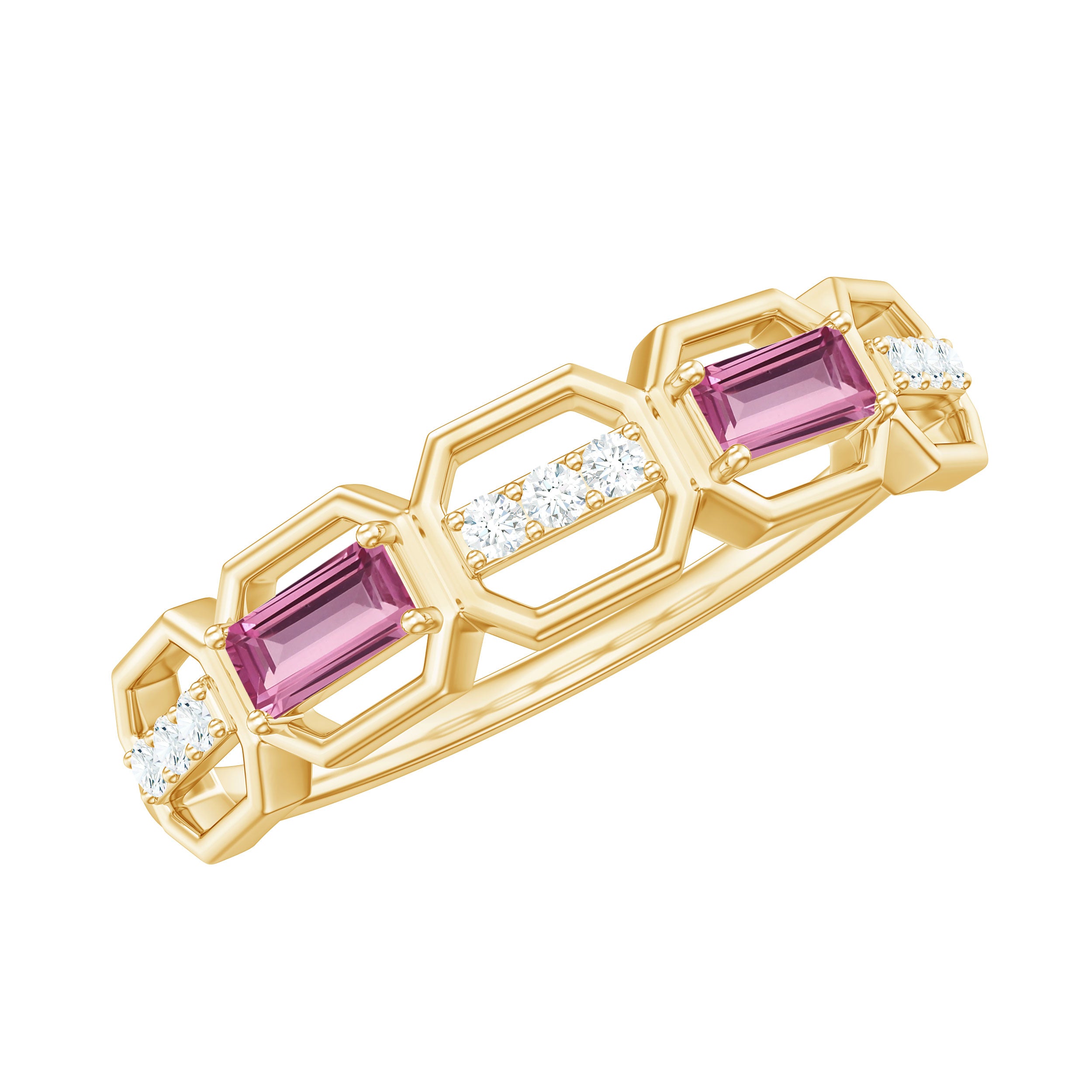 Rosec Jewels-Pink Tourmaline and Diamond Geometric Half Eternity Ring