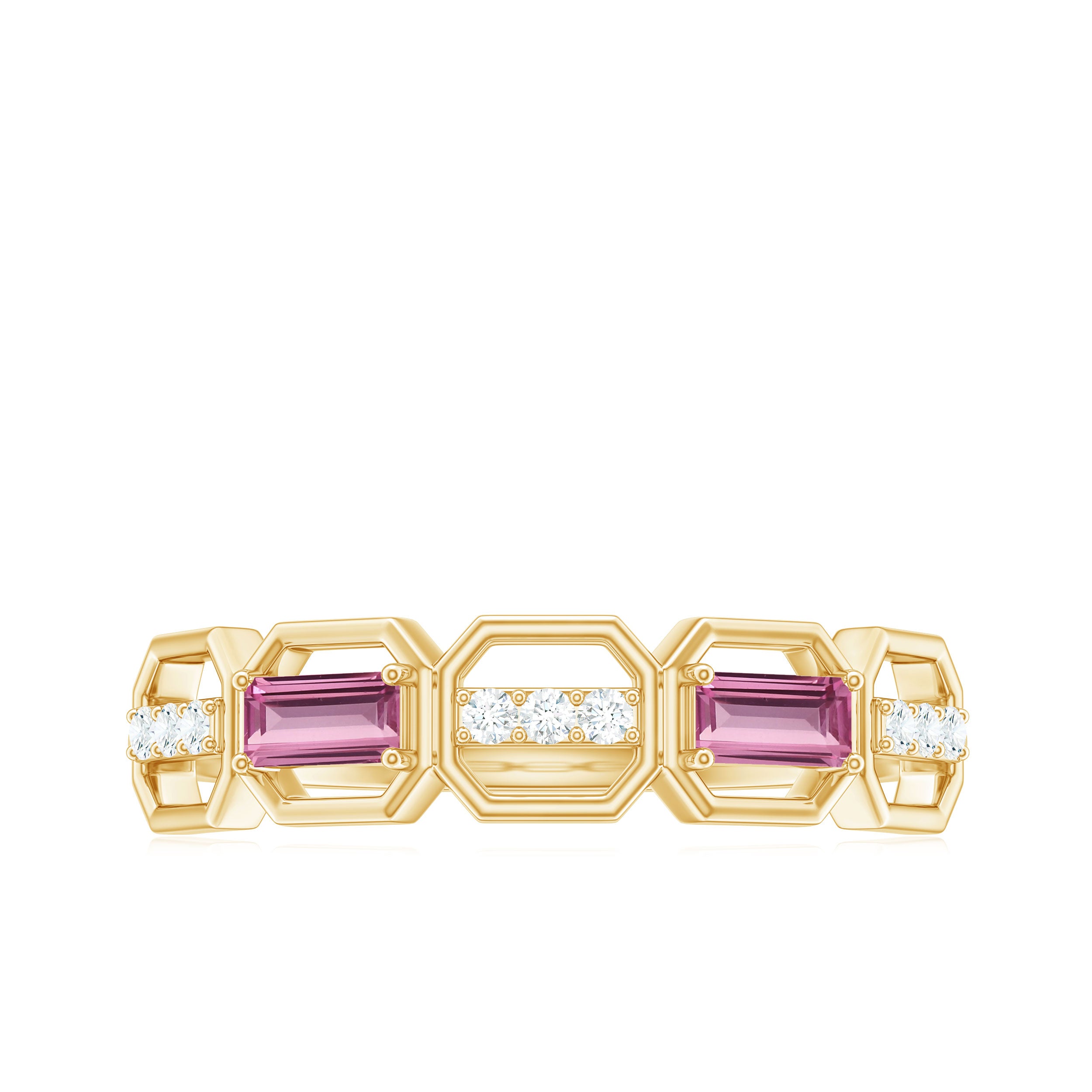 Rosec Jewels-Pink Tourmaline and Diamond Geometric Half Eternity Ring
