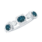 Rosec Jewels-Real Certified London Blue Topaz Halft Eternity Band Ring with Diamond