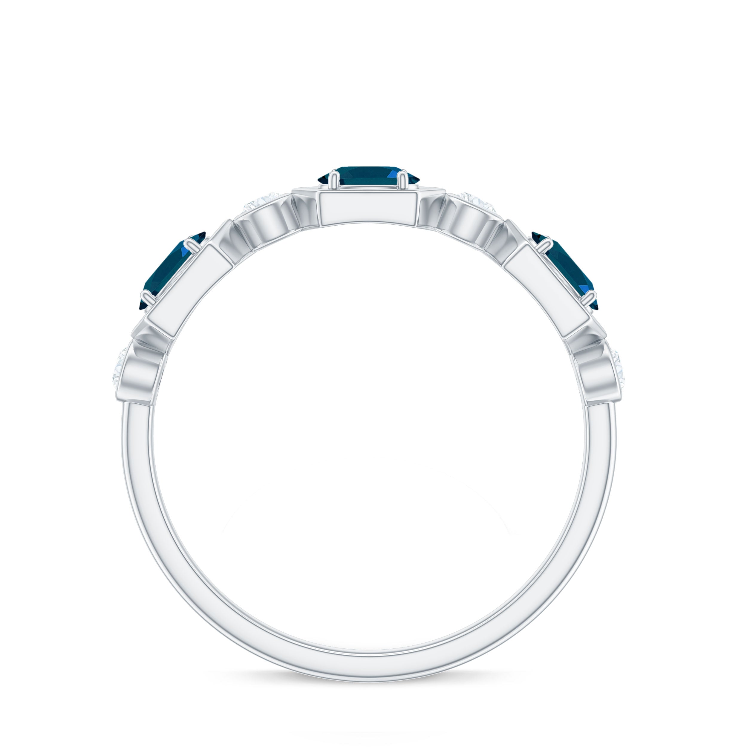 Rosec Jewels-Real Certified London Blue Topaz Halft Eternity Band Ring with Diamond