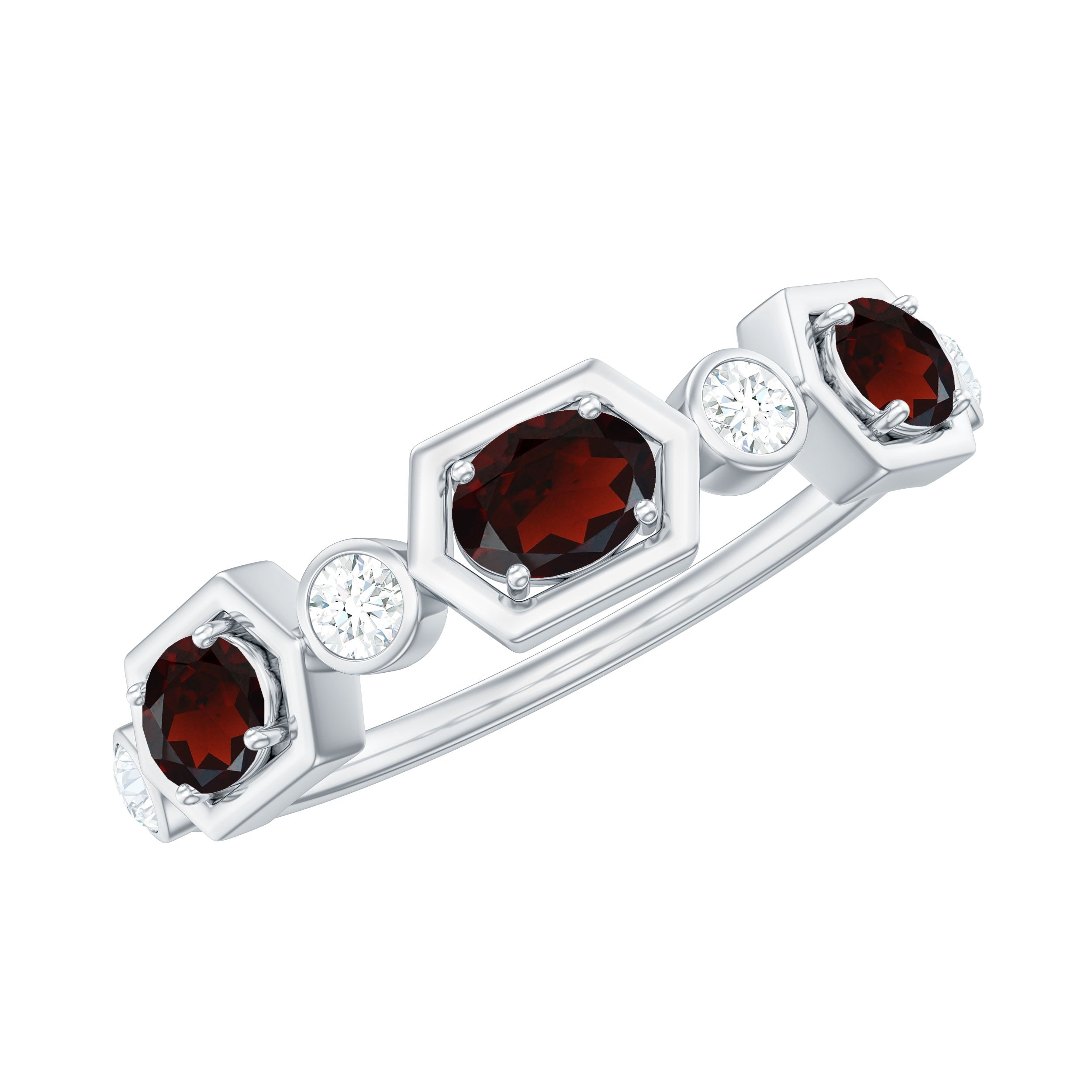 Natural Garnet Diamond Wedding Band With Certificate AAA - Rosec Jewels