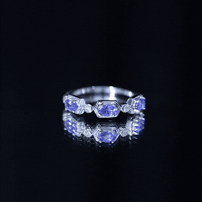 Rosec Jewels-Real Tanzanite and Diamond Half Eternity Ring